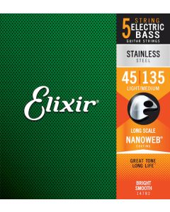 Elixir 14782 Stainless Steel NANOWEB Light Medium Long Scale 5 Bass Guitar Strings