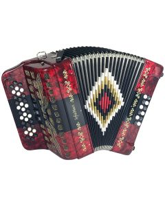 SofiaMari 3-Register 34-Button and 12-Bass Diatonic Accordion with Hard Case and Leather Straps - Red/Black/Red